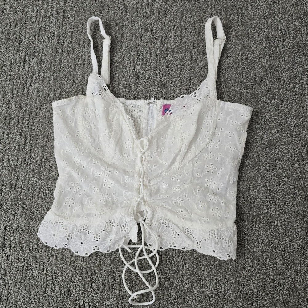 Edikted Eyelet Lace Corset‎ Top White Crop Coquette Y2K XS Adjustable